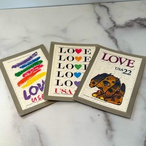 Set of 3 Love stamp puzzle postcards